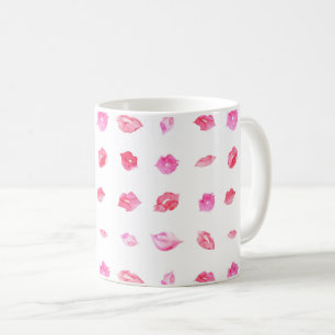 Vattenfärgsmärke rosa läppar mönster makeup brandi kaffemugg
