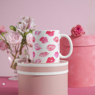 Vattenfärgsmärke rosa läppar mönster makeup brandi kaffemugg