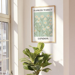 Vattenfärgsmarknad Vit Daisy Blommmarknad Blommigt Poster