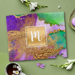 Vattenfärgsmarmor i monogram guld lila grönt aqua pussel<br><div class="desc">En glatt, faux-guld-folie med ett skript-typografi-monogram täcker till en början över rik, guld, lila, grönt, akvarier och rosa vattenfärgsbakgrund på denna elegant, trendig, gigly, modern, monogram-pussel. Gör en underbar unik anpassningsbar, personlig för någon speciell! Kommer i en speciell presentlåda. Skriv bara in det första du vill och du kan enkelt...</div>