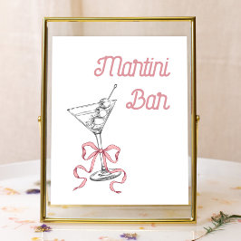 VattenfärgsMartini Pink Bow Martini Bar-tecken Poster