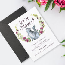 Vattenfärgsmeddelande Kattunge Vi har flyttat