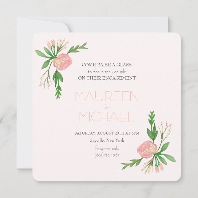 vattenfärgsmeddelande om förlovning inbjudningar (Framsida)