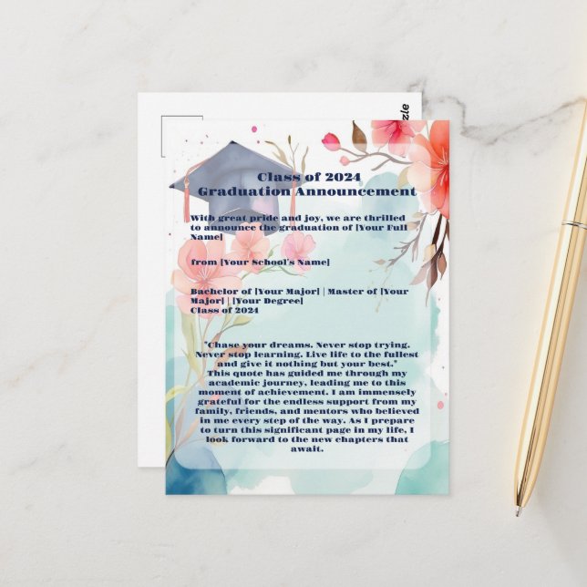 Vattenfärgsmeddelande Studenten Vykort (Fram/Back In Situ)