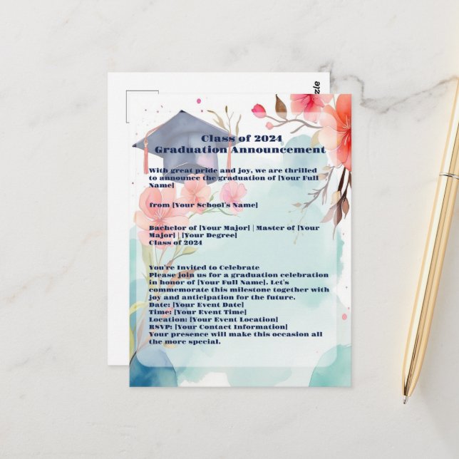 Vattenfärgsmeddelande Studenten Vykort (Fram/Back In Situ)