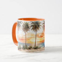 Vattenfärgsmedelvärde Modern Sunset Beach Life Mug Mugg