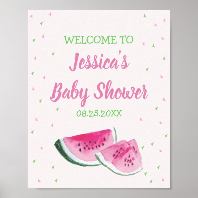 VattenfärgsMelon Baby Shower Rosa Grönt Poster (Framsidan)