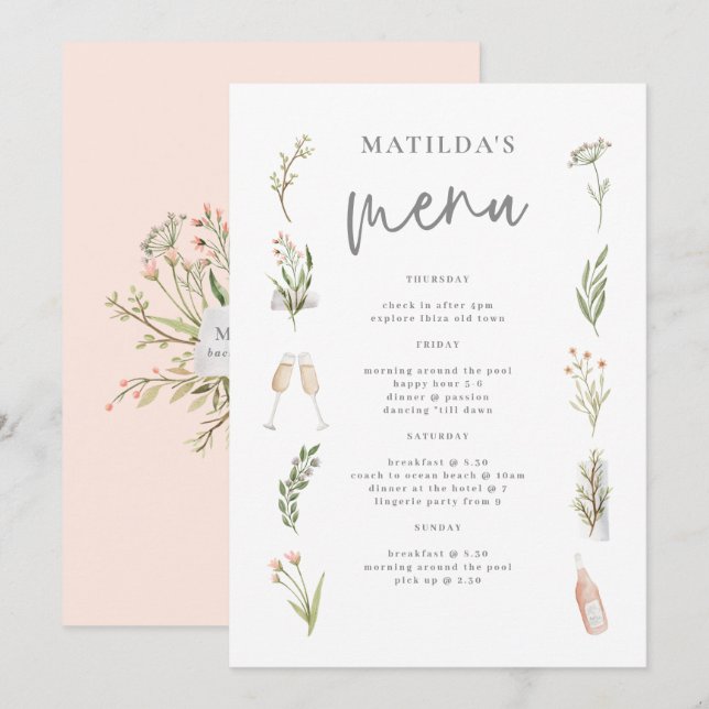 Vattenfärgsmeny, blommigt vid helg-menyn (Fram/baksida)