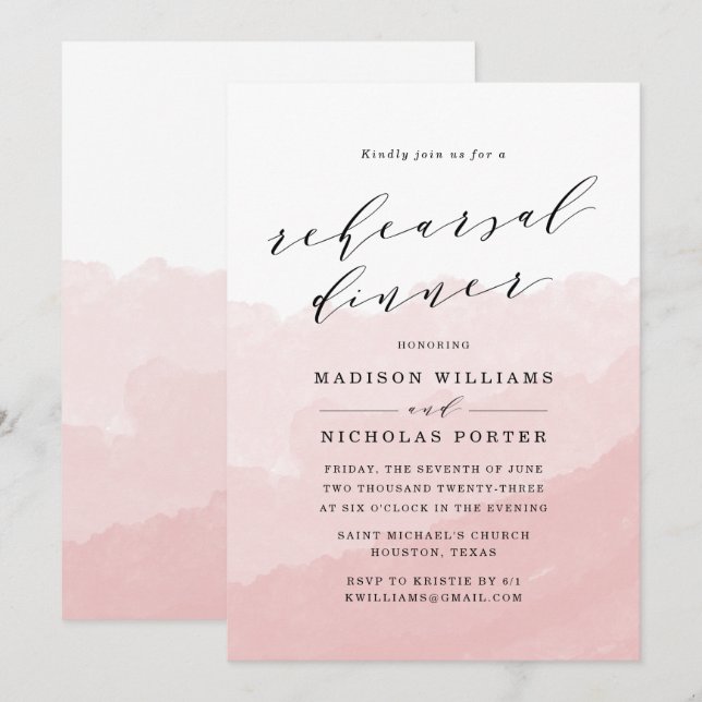 Vattenfärgsmeny | Inbjudan till repetitionsmiddag (Fram/baksida)