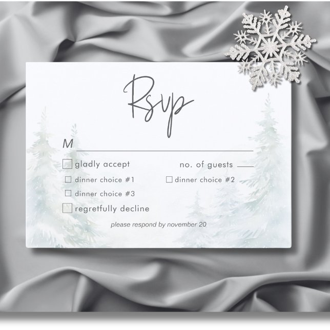 Vattenfärgsmiddag för Rustig bergskrets Winter Sce OSA Kort (Rustic Mountain Winter Scene Watercolor Dinner RSVP Card)