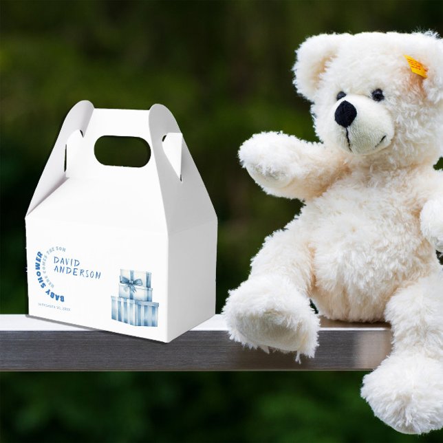 Vattenfärgsminimalistisk babyduschpojke presentaskar (Skapare uppladdad)