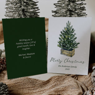 Vattenfärgsminimalistisk Gräs Träd God jul Julkort