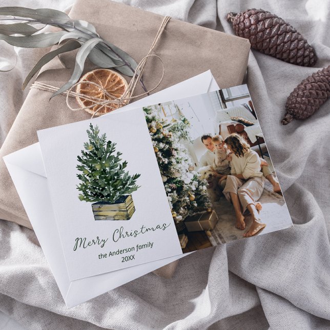 Vattenfärgsminimalistisk Träd Photo God jul Julkort (Skapare uppladdad)