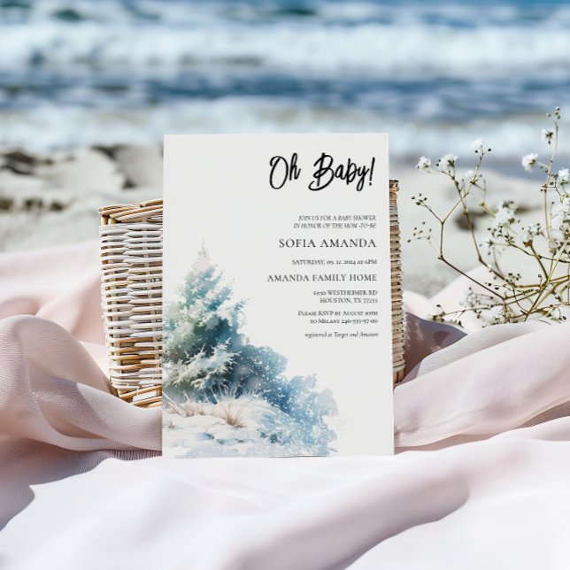 Vattenfärgsminimalistisk vinter-babydusch inbjudningar (Skapare uppladdad)