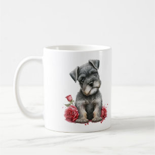 Vattenfärgsminister Schnauzer med Röd ros Kaffemugg