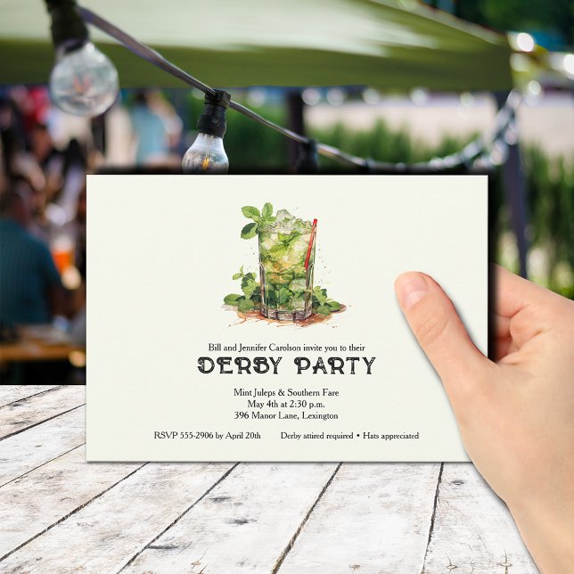 Vattenfärgsminkad Mint Julep-derby Inbjudningar (Mint Julep Derby Party Invitations)