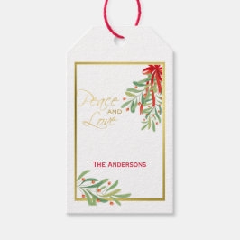 Vattenfärgsmistletoe & Guld | Helgdag för Personli Presentetikett