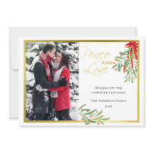 Vattenfärgsmistletoe & Guld | Helgdag-fotokort