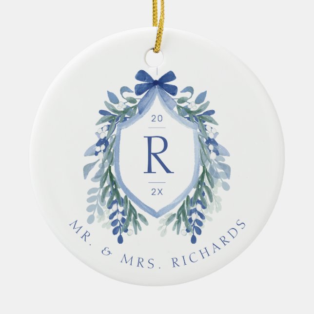 Vattenfärgsmistletoe Vapensköld Monogram Ornament (Framsidan)