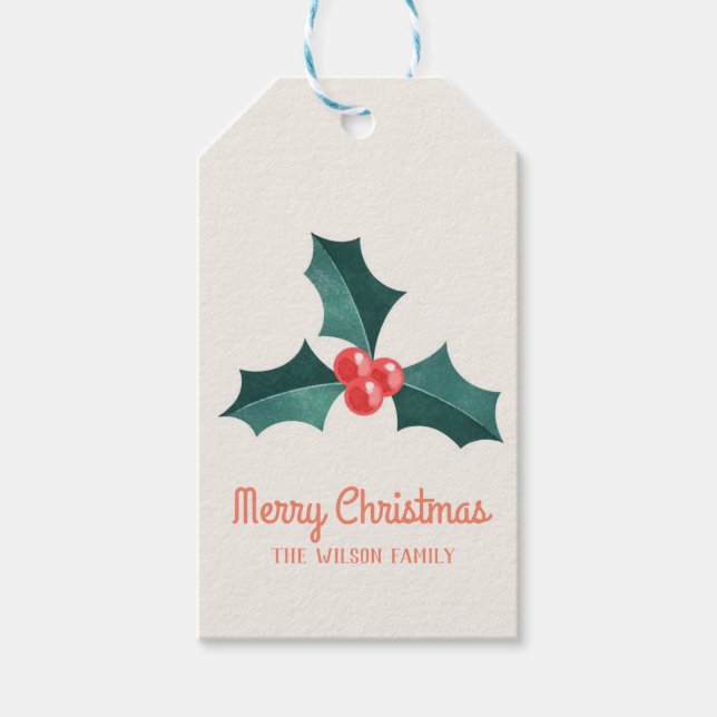 Vattenfärgsmistletojuletiketter Presentetikett (Framsidan)