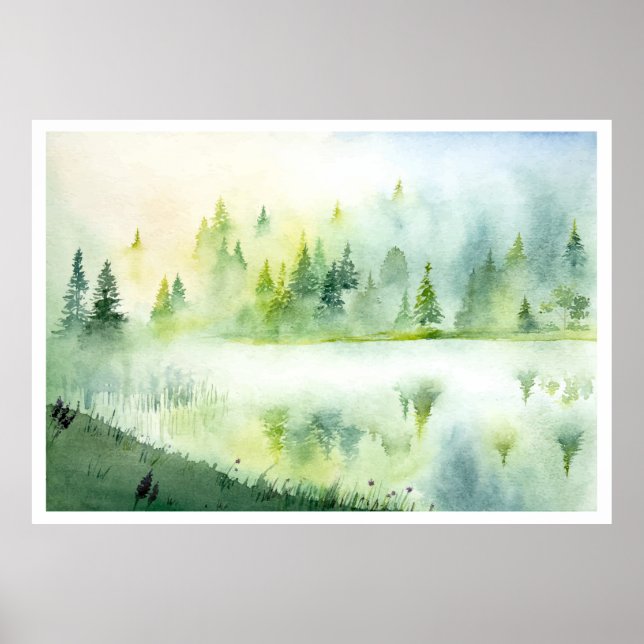 Vattenfärgsmisty sjö poster (Framsidan)