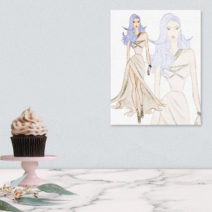 Vattenfärgsmodell Vogue Mode modell Canvastryck