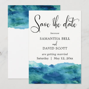 Vattenfärgsmodellen Blue Grönt Va Modern Spara dat Inbjudningar