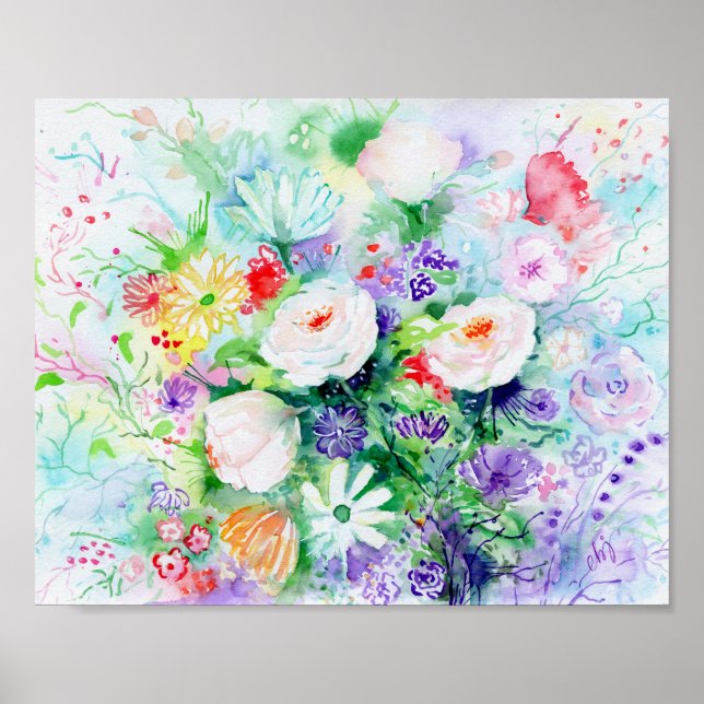 Vattenfärgsmodellers Bra Mood Flowers 8x10 Poster (Framsidan)
