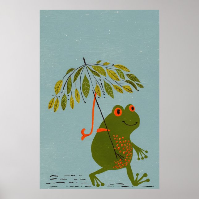Vattenfärgsmodern grönt grog & löv paraplla#5 poster (Framsidan)