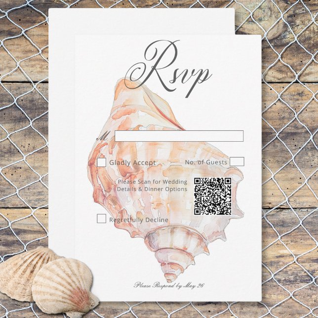 Vattenfärgsmodern Handflatan- och busscen QR-kod OSA Kort (Watercolor Modern Palms & Beach Scene QR Code RSVP Card)