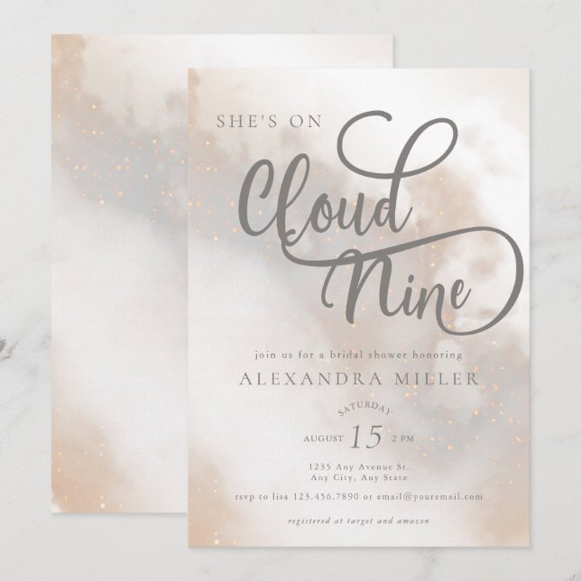 Vattenfärgsmoln | Modern Möhippa för Trendig Inbjudningar (Fram/baksida)