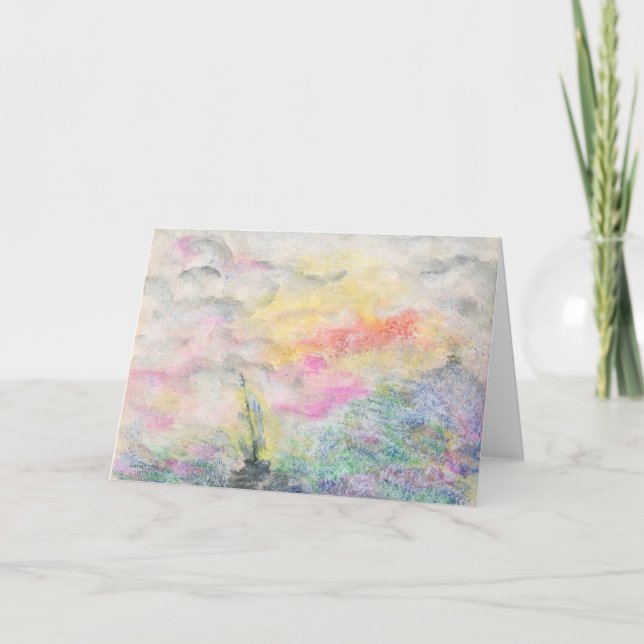 Vattenfärgsmoln och båtar kort (Framsida)