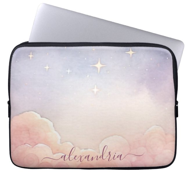 Vattenfärgsmoln Rosa Himmel med Namn Laptop Fodral (Framsidan)