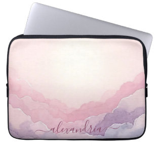 Vattenfärgsmoln Rosa Himmel med Namn Laptop Fodral
