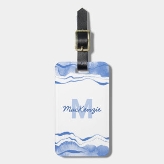 Vattenfärgsmonogram Abstrakt Blue Agate Bagagebricka