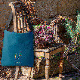 Vattenfärgsmonogram brev N sjuksköterska mörk blåt Axelväska