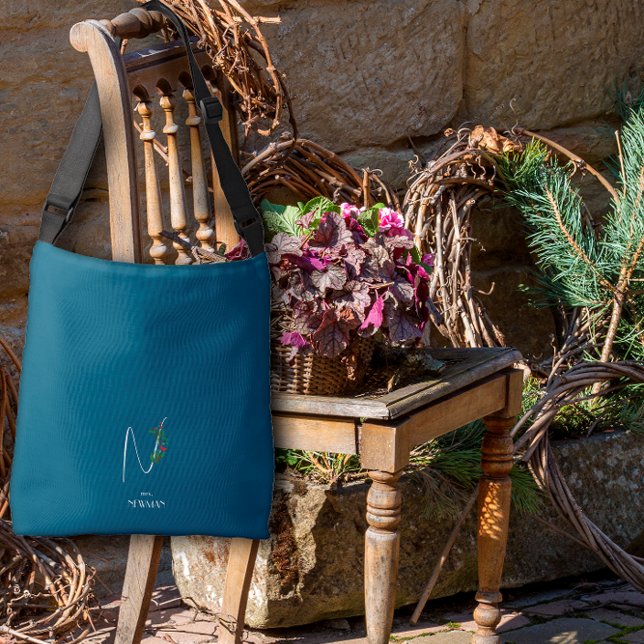 Vattenfärgsmonogram brev N sjuksköterska mörk blåt Axelväska (Skapare uppladdad)