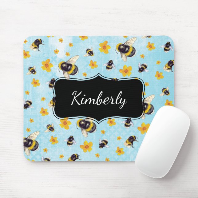 Vattenfärgsmonogram Bumblebee Musmatta (Med mus)