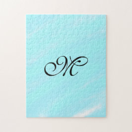 Vattenfärgsmonogram för blå grönt lägga till brev  pussel