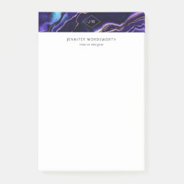 Vattenfärgsmonogram Geode Deep Blue Lila Agate Post-it Block