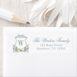 Vattenfärgsmonogram Initial Nutcracker-Vapensköld Returadress Etikett