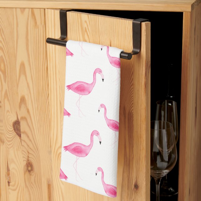 Vattenfärgsmönster för Flamingo Kökshandduk (Thirds Fold)
