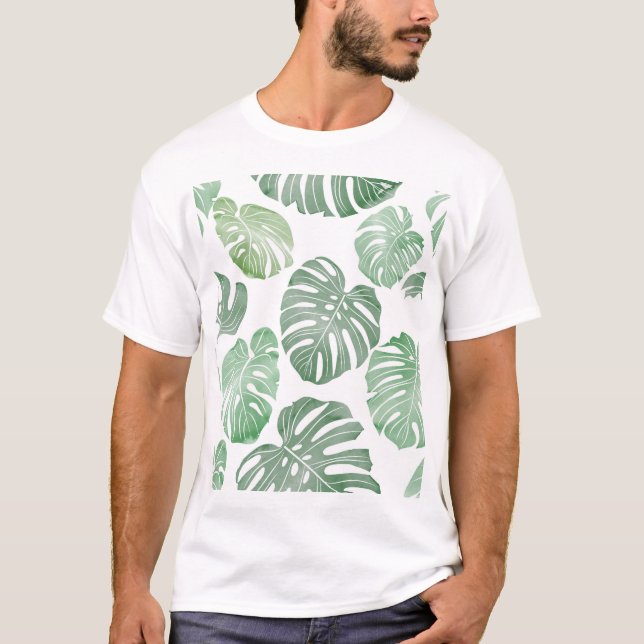 Vattenfärgsmonster, tropiskt, sömlöst tapet. t shirt (Framsida)