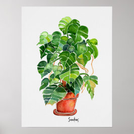 Vattenfärgsmonstera Plant i pot Poster