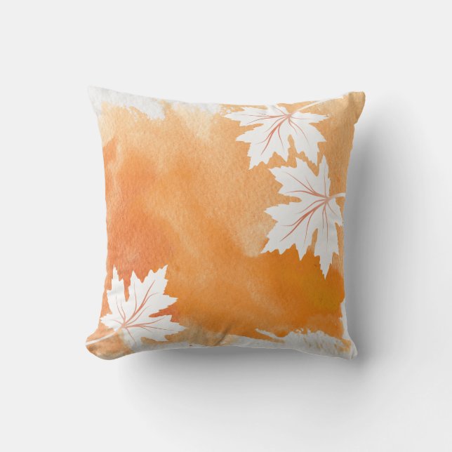 Vattenfärgsmönstret stänk orange löv modern utomhuskudde (Framsida)