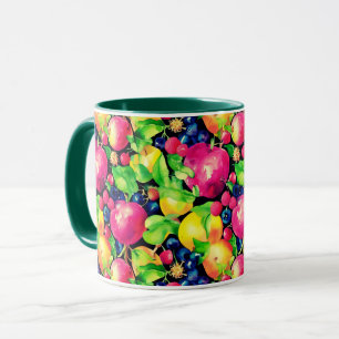 Vattenfärgsmontage på färglösa frukter mugg