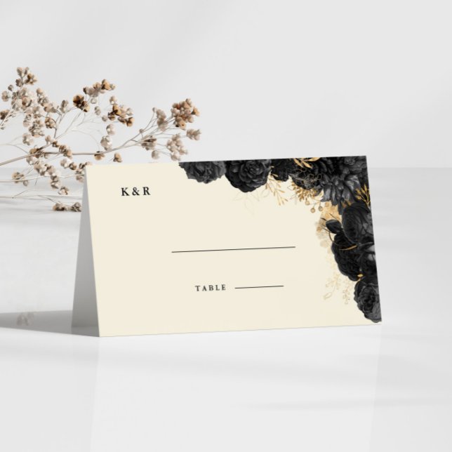 Vattenfärgsmonteringskort Guld Black Ro Bröllop Placeringskort (Skapare uppladdad)
