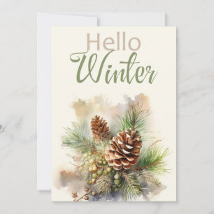 Vattenfärgsmörjningskort med gräs grenar, koner inbjudningar