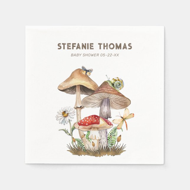 Vattenfärgsmyshroom Baby Shower Napkins | Skogsmar Pappersservett (Framsidan)