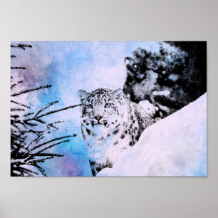 VattenfärgsnöLeopard Poster